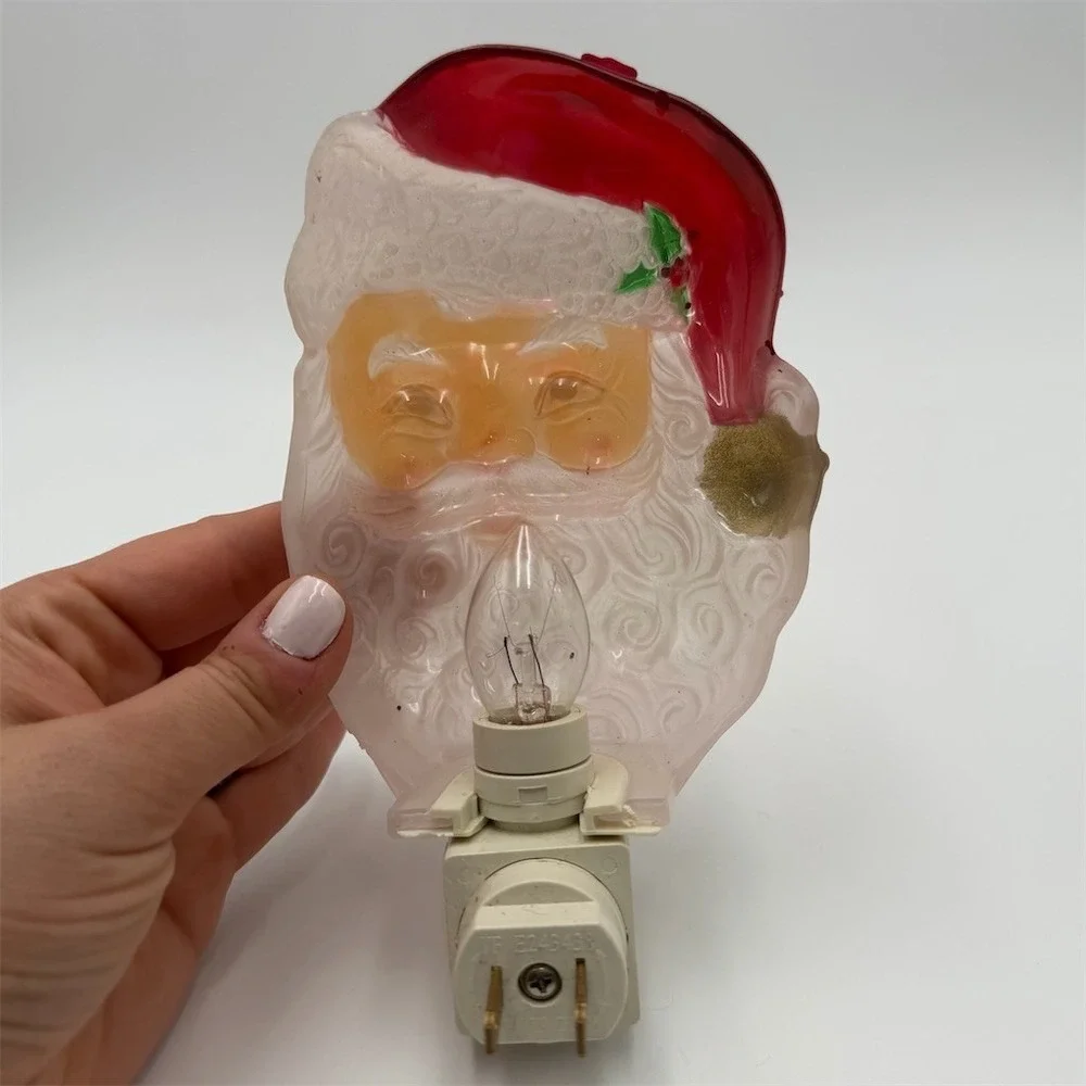 Cracker‎ Barrel Vintage Santa Claus Face Plug-In Night Light Blow Mold C7